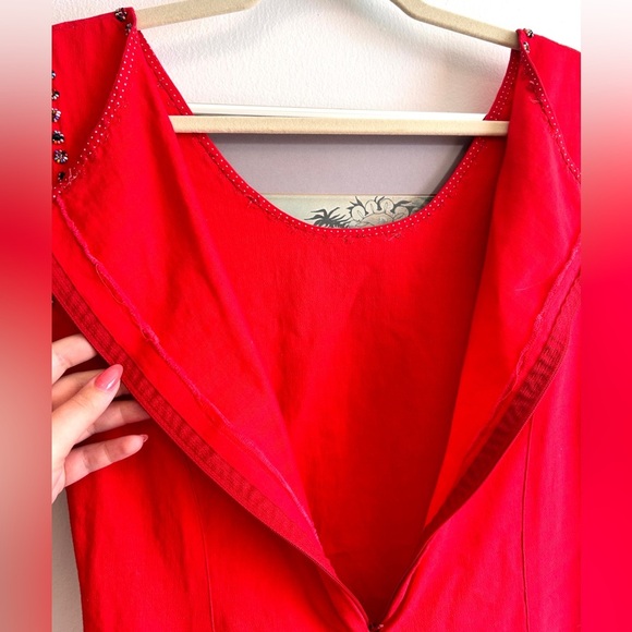 Vintage Late 90s / Y2K Embellished Beaded Red Cotton Shift Dress - Picture 7 of 8